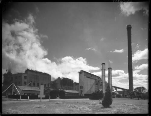 Duplicate of Briquette fact[ory] from main entrance [Yallourn, Victoria, December 1947] [picture] : [State Electricity Commission of Victoria] / [Frank Hurley]