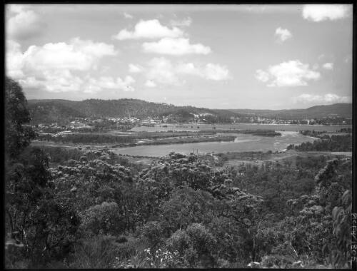 [A lake with a town and trees and a bridge?] [picture] : [Tasmania] / [Frank Hurley]