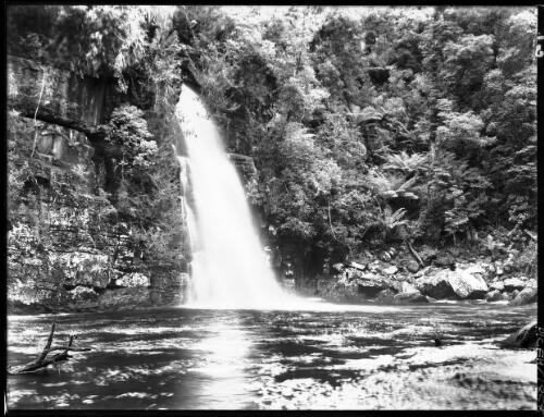Sir John Falls [waterfall, river, ferns] [picture] : [Gordon River, Tasmania] / [Frank Hurley]