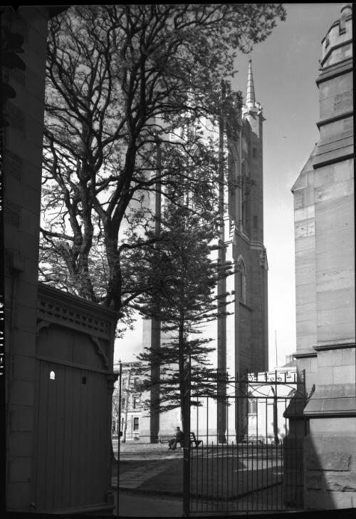 St Davids Tower with trees in front [picture] : [Hobart, Tasmania] / [Frank Hurley]