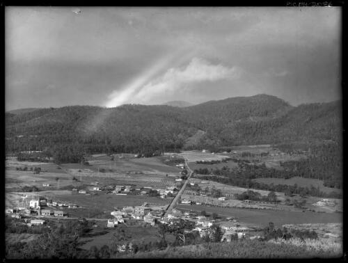 General view with rainbow [picture] : [Huon District, Tasmania] / [Frank Hurley]