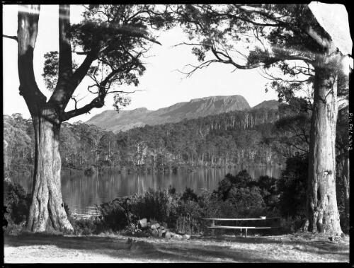 Mt Olympus from Cynthia B [picture] : [Lake St Clair, Tasmania] / [Frank Hurley]