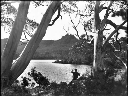 Hugel Lake [with figure] [picture] : [Lake St Clair, Tasmania] / [Frank Hurley]