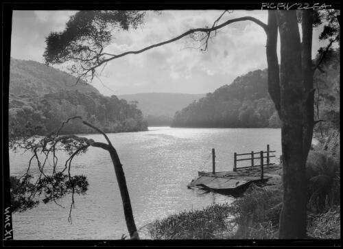 Pieman River [with jetty] [picture] : [North West Coast, Tasmania] / [Frank Hurley]
