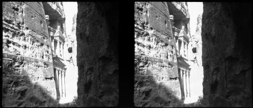 El Khazna or the Treasury [Petra, narrow passage in gorge leading up to entrance] [picture] : [Jordan, World War II] / [Frank Hurley]