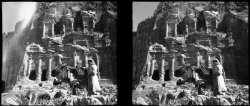 The very damaged facade of the Corinthian [The Corinthian Tomb, Petra] [picture] : [Jordan, World War II] / [Frank Hurley]