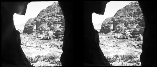 Part of the Temple of the Urn [Petra, view from cave or gorge threshold] [picture] : [Jordan, World War II] / [Frank Hurley]