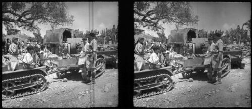 A.I.F. workshop, Syria [bren carriers and figures] [picture] : [Lebanon, World War II] / [Frank Hurley]