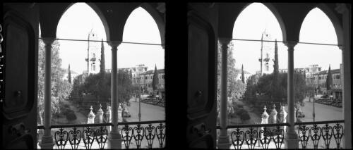 Tripoli, Syria [view from a balcony, columns, pointed arches] [picture] : [Lebanon, World War II] / [Frank Hurley]