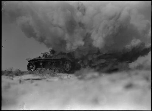 [Army tank with clouds of dust] [picture] / [Frank Hurley]