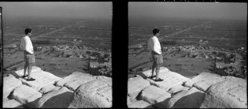 View from summit of Pyramid Cheop [Cheops] over Mena village towards Cairo [picture] : [Egypt, World War II] / [Frank Hurley]