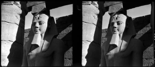 Colossal statues around the forecourt, Temple of Luxor [3] [picture] : [Egypt, World War II] / [Frank Hurley]
