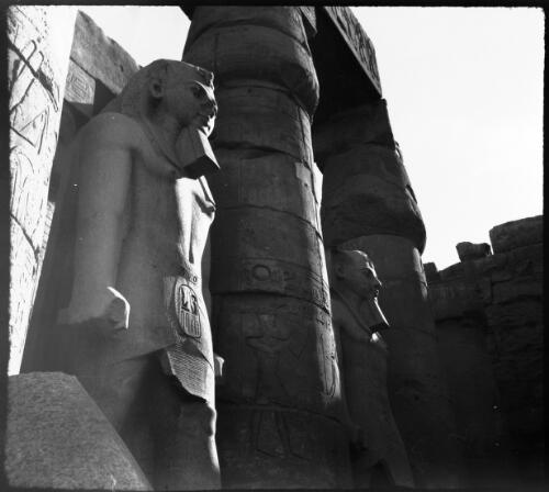 [Colossal statues around the forecourt in the Temple of Luxor, 2] [picture] : [Egypt, World War II] / [Frank Hurley]