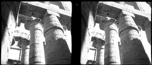 Luxor stereos, Hypostyle Hall showing gigantic columns with Papyrus flower & Lotus flower capitals. [picture] : [Egypt, World War II] / [Frank Hurley]
