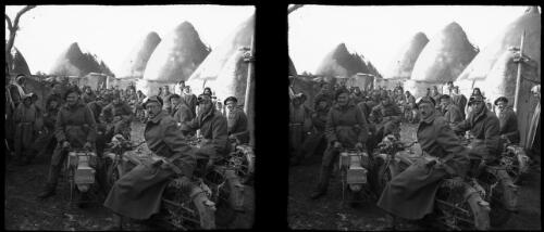 Damus, Nirab [Syrian villagers get a ride with Australian motor cycle riders The Provost Corps] [picture] : [Syria, World War II] / [Frank Hurley]