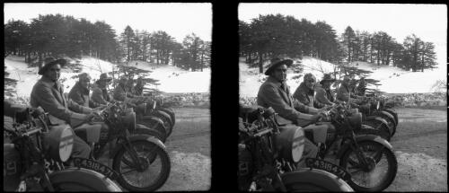 Cedars [soldiers on motorcycles] [picture] : [Lebanon, World War II] / [Frank Hurley]