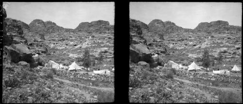 General view showing habitats excavated in rock, Petra [picture] : [Jordan, World War II] / [Frank Hurley]