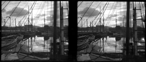 [Dock with boats, lampposts, buildings ca. 1938-1947] [picture] : [Tasmania] / [Frank Hurley]
