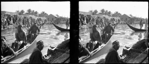 [Canoes with figures, Chubaish?, 1944] [picture] : [Iraq, World War II] / [Frank Hurley]