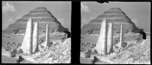 The Step Pyramid, Sakkara, Cairo [with three columns in foreground] [picture] : [Cairo, Egypt, World War II] / [Frank Hurley]