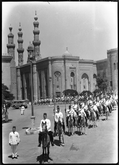 Cairo police passing along the Midan Saladin Cairo [picture] : [Cairo, Egypt, World War II] / [Frank Hurley]