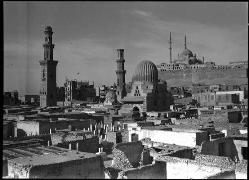 So-called Tomb of the Mamelukes with the Citadel & Mohamed Aly Mosque in background [Mamluks and Muhammad Ali Mosque] [picture] : [Cairo, Egypt, World War II] / [Frank Hurley]