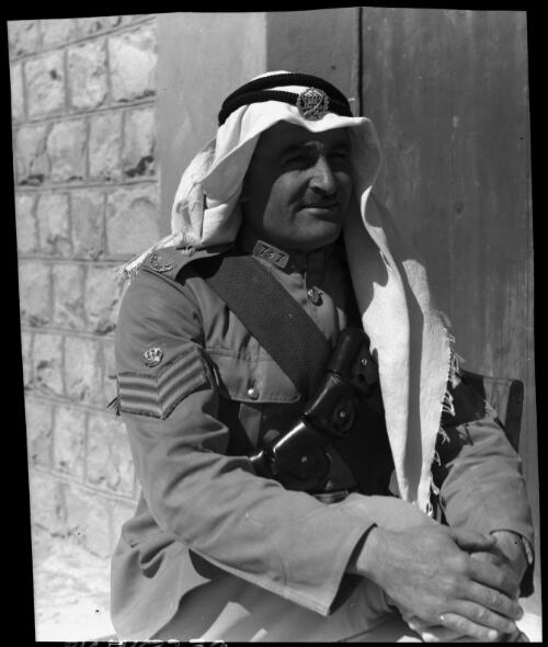Typical good one meets in charge of the Arab Legion outposts [right three-quarter face] [picture] : [Portrait Studies, Libya, World War II] / [Frank Hurley]