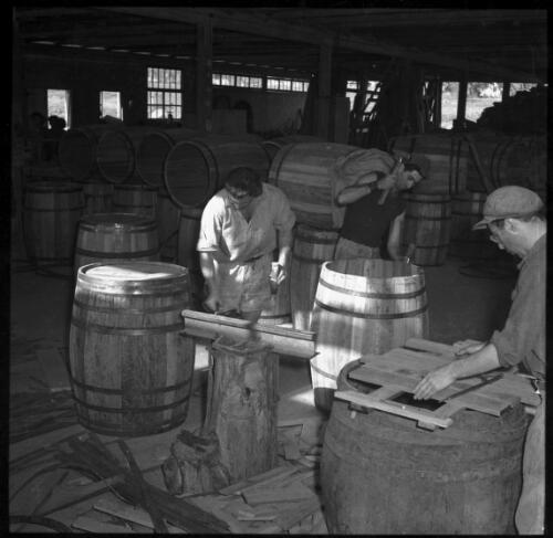 Jewish settlement, typical scenes round a Jewish village N Palestine [figures including a cooper making a barrel in a workshop] [picture] / [Frank Hurley]