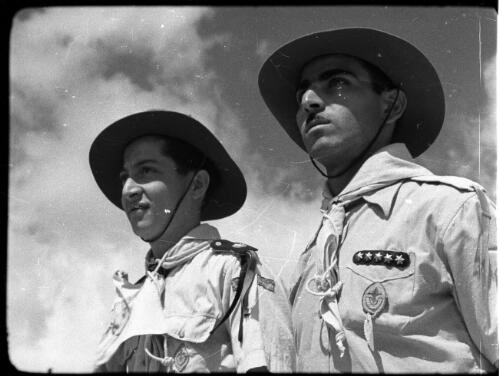 Arab Scouts, types from all Arab countries [two scout leaders with hats] [picture] / [Frank Hurley]