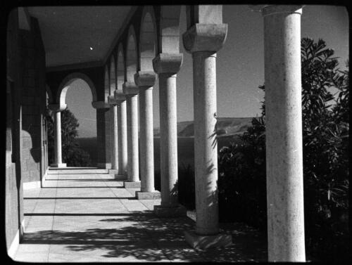 Lake of Galilee [view of portico of Church of the Mount of Beatitudes] [picture] / [Frank Hurley]