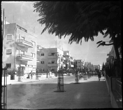 Stereos, Tel Aviv, taken 6th Aug 41 [view down unidentified residential street, 1] [picture] / [Frank Hurley]