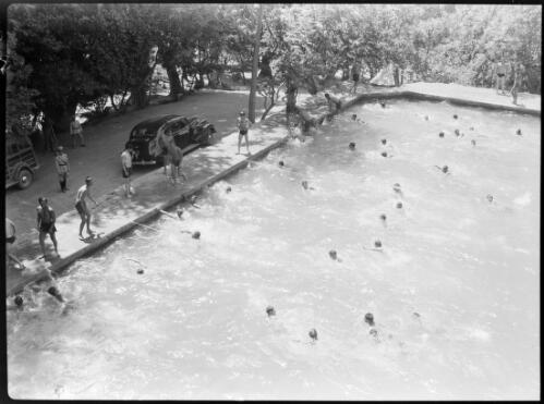 Swimming pool at military camp in the Alborz foothills near Teheran [Tehran] [picture] : [Iran, World War II] / [Frank Hurley]
