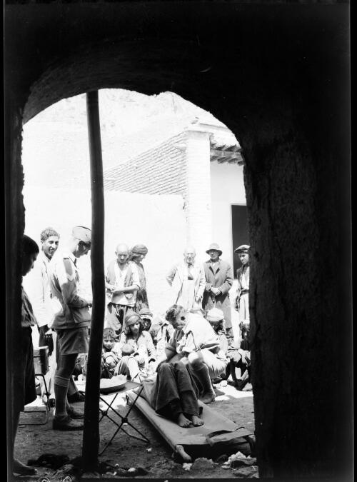 Dispensary waiting cases at Beisitun [?] N W Persia [picture] : [Iran, World War II] / [Frank Hurley]