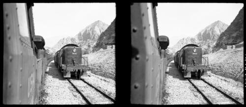 Scenes on the Persian Railroad near Durud [two trains, side by side, one marked '8032', World War II] [picture] : [Iran] / [Frank Hurley]