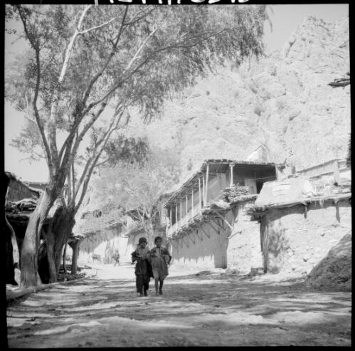 [Two people walking down a village road, World War II] [picture] : [Iran] / [Frank Hurley]