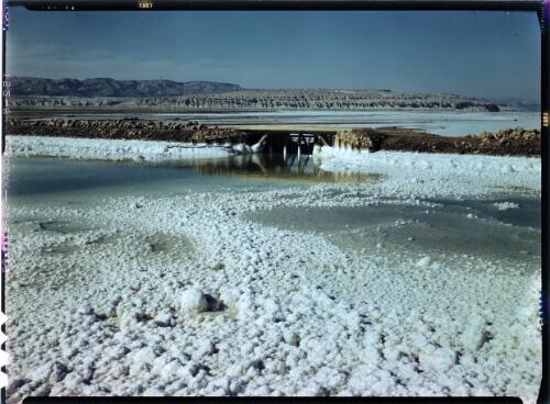 [The southern end of the Dead Sea, salt crystals collect around a weir, World War II] [picture] / [Frank Hurley]