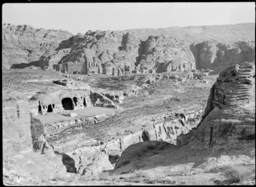 Petra valley showing Ruins of Temples [ca. 1940-1946] [picture] : [Petra Valley, Jordan] / [Frank Hurley]