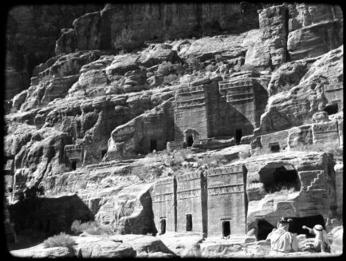 Petra [group of Assyrian monuments with double frieze, outer siq, 2 ca. 1940-1946] [picture] : [Petra Valley, Jordan] / [Frank Hurley]