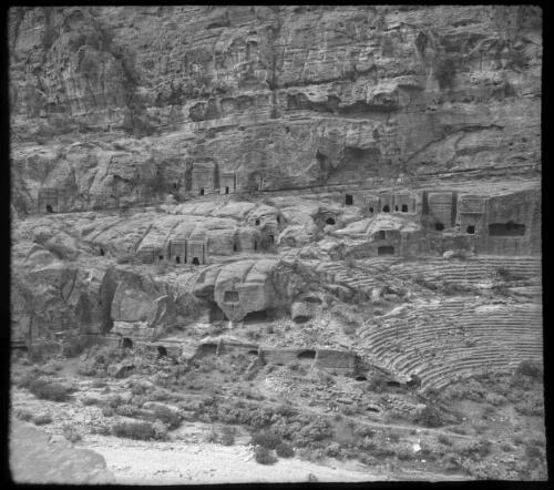 General view Petra [amphitheatre seating and tombs ca. 1940-1946] [picture] : [Petra Valley, Jordan] / [Frank Hurley]