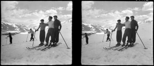[Three unidentified skiers on the slopes, World War II] [picture] / [Frank Hurley]