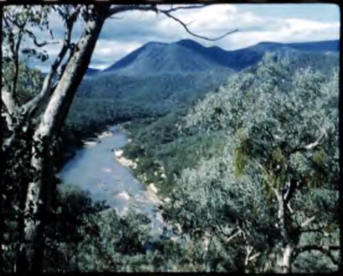 [Rural view with river and mountains, Queensland, 1] [transparency] / [Frank Hurley]