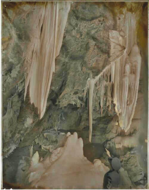 The Temple of Baal featuring the Angel's Wing, the Altar and Gabriel's Wing [Jenolan Caves, New South Wales] [transparency] / [Frank Hurley]