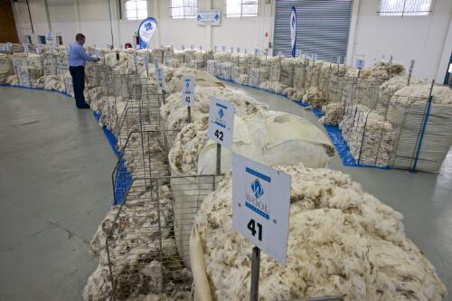 Bales of fine merino wool on sale at an auction, Sydney, approximately 2009 / Robin Smith