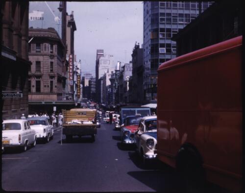 [Pedestrians on a city street, Sydney, New South Wales] [transparency] / [Frank Hurley]