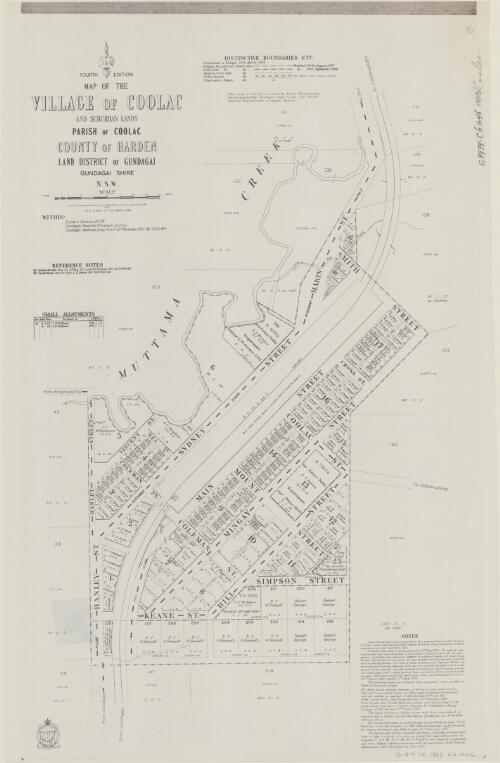 Map of the village of Coolac and suburban lands [cartographic material] : Parish of Coolac, County of Harden, Land District of Gundagai, Gundagai Shire, N.S.W. / compiled, drawn & printed at the Department of Lands