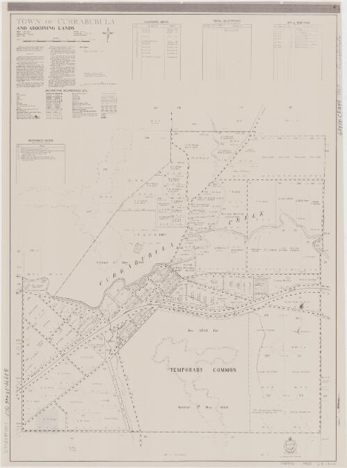 Town of Currabubula and adjoining lands [cartographic material] : Parish - Currabubula, County - Buckland, Land District - Tamworth, Shire - Peel / printed and published by Dept. of Lands