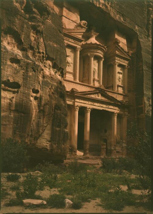 [View of Treasury facade from the side, Petra] [picture] : [Jordan, World War II] / [Frank Hurley]