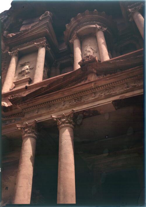 [Treasury, Petra, with detail of intricately carved capital and entableture] [picture] : [Jordan, World War II] / [Frank Hurley]