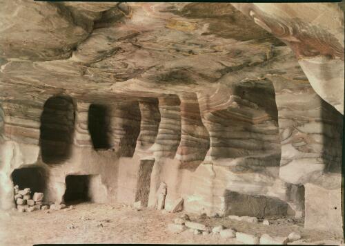 [Interior of storehouse in Petra with carved cavities] [picture] : [Jordan, World War II] / [Frank Hurley]