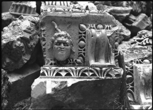 Details of adornment Baalbek, Syria [bearded head sculpted in relief] [picture] : [Lebanon, World War II] / [Frank Hurley]